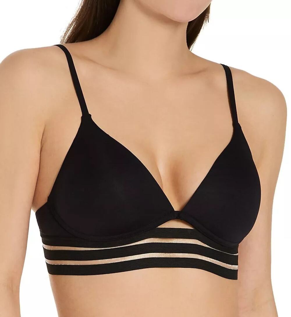 Vince Camuto Coast Line Mesh Banded Bikini Top Size XS Black New V70671